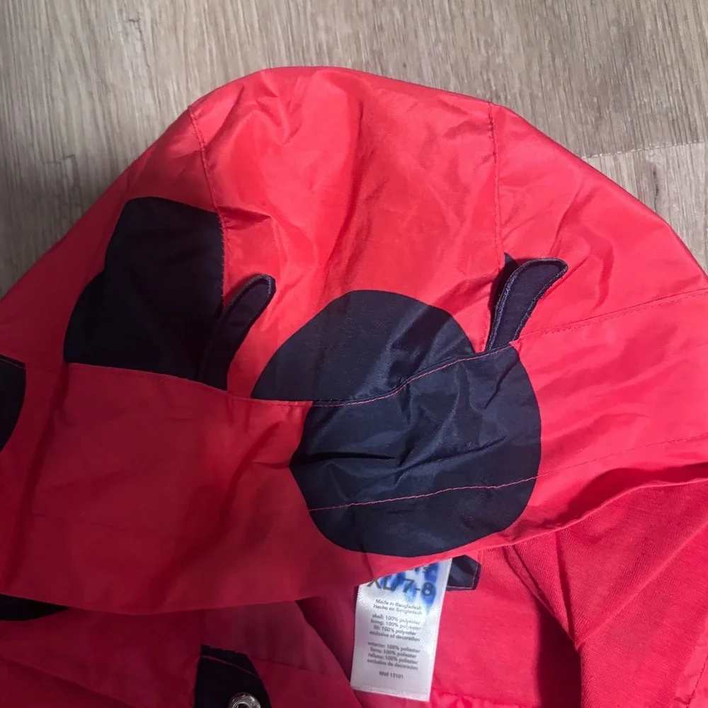 Carter's Girls Red Black Polka Dot Ladybug Raincoat Hooded Jacket 7-8 XL